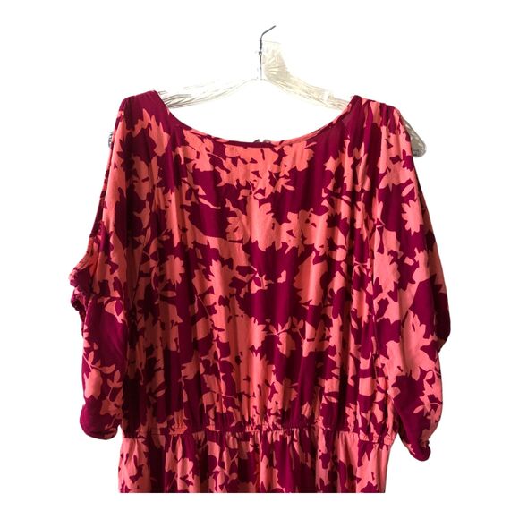 Soft Surroundings Womens Midi Dress Petite PL Floral Cold Shoulder Elastic Waist - Picture 9 of 9